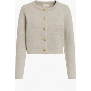 6722 Kadın Gold Düğmeli Basic Pike Triko Hırka Taş