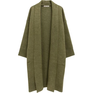 6975 Kadın Şal Yaka Uzun Triko Hırka Yeşil