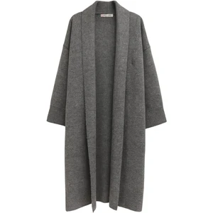 6975 Kadın Şal Yaka Uzun Triko Hırka Antrasit