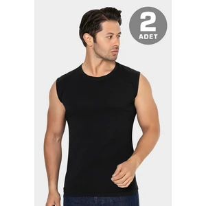 2 Adet Erkek Siyah Bisiklet Yaka Kolsuz Tişört Atlet Pamuklu Likralı Yumuşak Esnek Kumaş