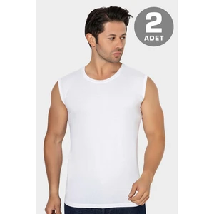 2 Adet Erkek Beyaz Bisiklet Yaka Kolsuz Tişört Atlet Pamuklu Likralı Yumuşak Esnek Kumaş