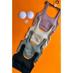 Zaphir 4'lü | Siyah, Taş Gri, Mürdüm, Yeşil Destekli Büstiyer Bra Ribana Kadın Büstiyer-Sütyen 64A32