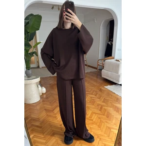 Yaka Detay Modal Takım- Kahverengi