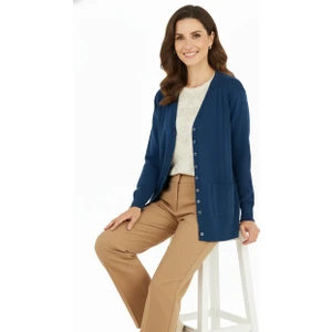 Kadın Kışlık Örgü Desenli Düğmeli Çift Cepli Uzun Kollu Normal Kesim Likralı Kardelen Dokuma Anne Hırka