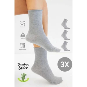 Bamboo Star Bambu Kadın Lastiksiz Gri Soket Dikişsiz Premium Çorap 3'lü Paket / Sıkmayan Çorap / Iz Bırakmaz