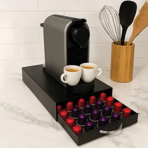 Çekmeceli Siyah 5 Bölmeli Kapsül Kahve Standı