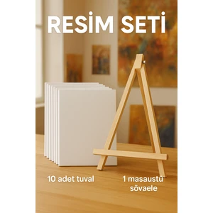 10 Adet Tuval, Resim Tuvali Seti, Tual ve Şövale, Ressam Tuval Şövalye Seti
