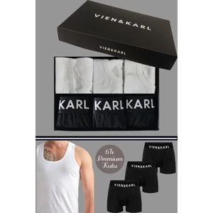 Erkek 3 Pamuklu Likralı Siyah Boxer 3 Atlet Takım