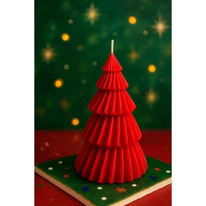 Noel Ağacı Şeklinde Dekoratif Mum - Yeşil - Kırmızı - Beyaz | El Yapımı