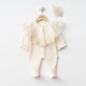 Miniday Baby Kız Bebek Mevlütlük Tulum Bandanalı Dantelli