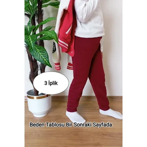 Vip Bera Tekstil Çocuk Bordo 3 Iplik Şardonlu  Paçası Lastikli  Kışlık Eşofman Altı