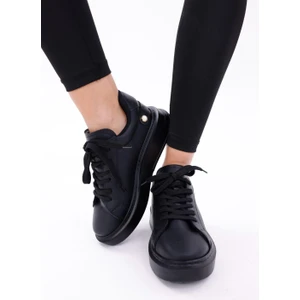 Kadın Bağcıklı Basic Sneaker Inci Detaylı Kalın Taban Spor Ayakkabı