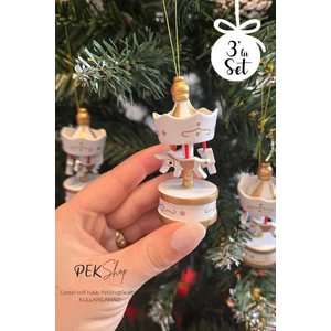 Ahşap Atlı Karınca Beyaz Renk 3lü Set Yılbaşı Hediyesi Ağaç Süsü Atlı Karınca Objeler