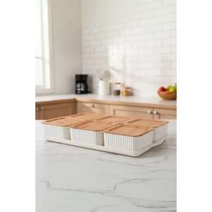 Valverdi - 6'lı 13 Parça Plastik Kahvaltılık Kahvaltı Seti Sunum Seti Bambu Görünüm