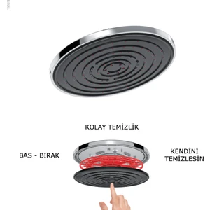 | Valtemo Patentli Kireç Kırıcılı, Önleyicili Yağmurlama Tepe Duş Başlığı - Krom & Siyah