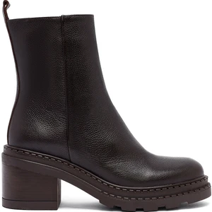 Kadın Kahverengi Fermuarlı Kalın Topuklu Deri Bot 25WFD2037FT