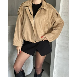 Moda Çağdaş Yeni Sezon Oversize Süet Bomber Ceket