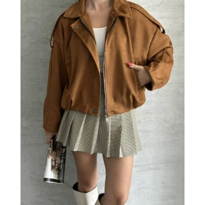Moda Çağdaş Yeni Sezon Oversize Süet Bomber Ceket