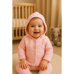 YKŞ Kids Club BabyZey Yenidoğan Kapüşonlu Çift Katlı Triko Kız - Erkek Bebek Hırka
