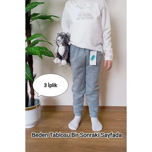 Vip Bera Tekstil Çocuk Gri 3 Iplik Şardonlu Paçası  Lastikli Kışlık Eşofman Altı