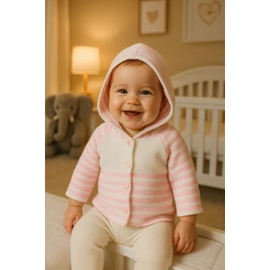 YKŞ Kids Club BabyZey Yenidoğan Kapüşonlu Çift Katlı Triko Kız - Erkek Bebek Hırka