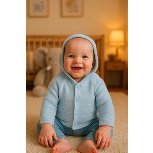 YKŞ Kids Club Yenidoğan Kapüşonlu Çift Katlı Triko Kız - Erkek Bebek Hırka