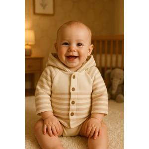 YKŞ Kids Club Yenidoğan Kapüşonlu Çift Katlı Triko Kız - Erkek Bebek Hırka