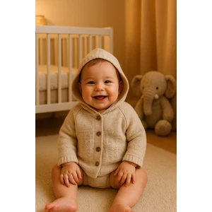 YKŞ Kids Club Yenidoğan Kapüşonlu Çift Katlı Triko Kız - Erkek Bebek Hırka