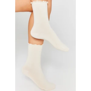 Bamboo Star Bambu Kadın Lastiksiz Krem Fırfırlı Lastiksiz Dikişsiz Kadın Krem Soket Çorap/iz Bırakmaz/sıkmayan Çorap