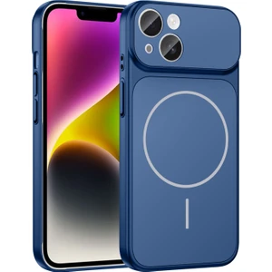 Tekno Grup Iphone 13 Kılıf M-Safe Şarj Özellikli Kamera Camlı Formen Kapak-Mavi