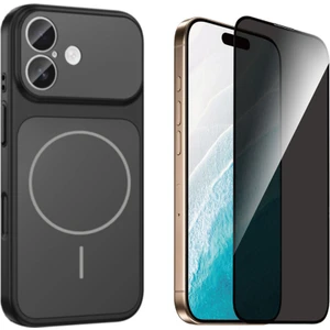 Tekno Grup Iphone 16 Kılıf M-Safe Şarj Özellikli Kamera Camlı Formen Kapak-Siyah + Tam Kaplayan Hayalet Ekran  Koruyucu