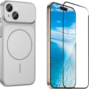 Tekno Grup Iphone 13 Kılıf M-Safe Şarj Özellikli Kamera Camlı Formen Kapak-Gümüş + Tam Kaplayan Antistatik Esd Ekran  Koruyucu