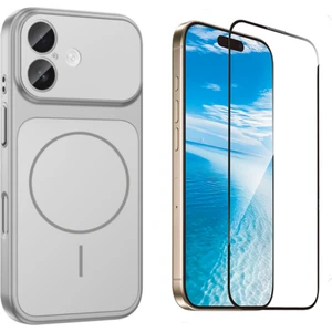 Tekno Grup Iphone 16 Kılıf M-Safe Şarj Özellikli Kamera Camlı Formen Kapak-Gümüş + Tam Kaplayan Antistatik Esd Ekran  Koruyucu