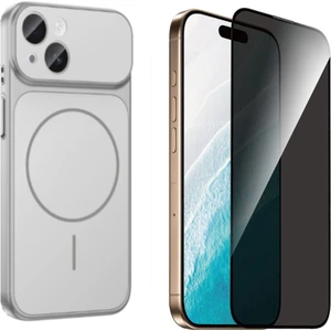 Tekno Grup Iphone 13 Kılıf M-Safe Şarj Özellikli Kamera Camlı Formen Kapak-Gümüş + Tam Kaplayan Hayalet Ekran  Koruyucu