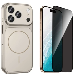 Tekno Grup Iphone 17 Pro Max Kılıf M-Safe Şarj Özellikli Kamera Camlı Formen Kapak-Gri + Tam Kaplayan Hayalet Ekran  Koruyucu