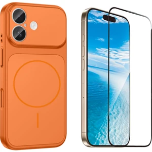 Tekno Grup Iphone 16 Kılıf M-Safe Şarj Özellikli Kamera Camlı Formen Kapak-Turuncu + Tam Kaplayan Antistatik Esd Ekran  Koruyucu