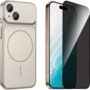 Tekno Grup Iphone 13 Kılıf M-Safe Şarj Özellikli Kamera Camlı Formen Kapak-Gri + Tam Kaplayan Hayalet Ekran  Koruyucu