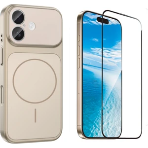 Tekno Grup Iphone 16 Kılıf M-Safe Şarj Özellikli Kamera Camlı Formen Kapak-Gold + Tam Kaplayan Antistatik Esd Ekran  Koruyucu