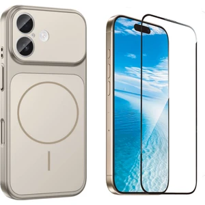 Tekno Grup Iphone 16 Kılıf M-Safe Şarj Özellikli Kamera Camlı Formen Kapak-Gri + Tam Kaplayan Antistatik Esd Ekran  Koruyucu