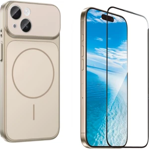 Tekno Grup Iphone 13 Kılıf M-Safe Şarj Özellikli Kamera Camlı Formen Kapak-Gold + Tam Kaplayan Antistatik Esd Ekran  Koruyucu