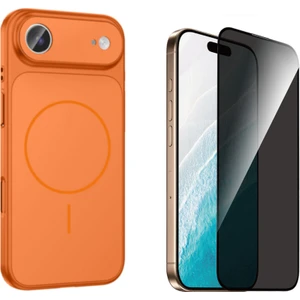 Tekno Grup Iphone 17 Air Kılıf M-Safe Şarj Özellikli Kamera Camlı Formen Kapak-Turuncu + Tam Kaplayan Hayalet Ekran  Koruyucu