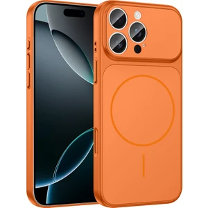 Tekno Grup Iphone 14 Pro Max Kılıf M-Safe Şarj Özellikli Kamera Camlı Formen Kapak-Turuncu