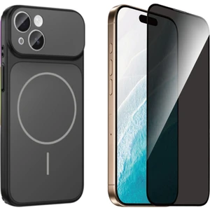 Tekno Grup Iphone 13 Kılıf M-Safe Şarj Özellikli Kamera Camlı Formen Kapak-Siyah + Tam Kaplayan Hayalet Ekran  Koruyucu