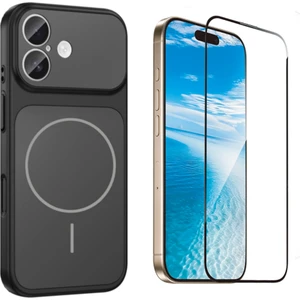 Tekno Grup Iphone 16 Kılıf M-Safe Şarj Özellikli Kamera Camlı Formen Kapak-Siyah + Tam Kaplayan Antistatik Esd Ekran  Koruyucu