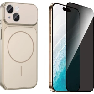 Tekno Grup Iphone 13 Kılıf M-Safe Şarj Özellikli Kamera Camlı Formen Kapak-Gold + Tam Kaplayan Hayalet Ekran  Koruyucu