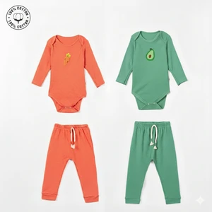 Kiddy Boo 2 Li Premium Set %100 Pamuk 0-3 Ay/24-36 Ay (3 Yaş)Arası Zıbın Çıtçıtlı Body ve Pantolon Takımı Unisex Kız Erkek Bebek Veçocuk2