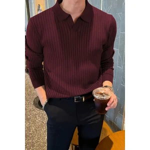 Erkek Polo Yaka Fitilli Oversize Triko Kazak