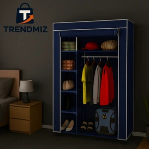 Tek Yandan Raflı Bez Dolap | Katlanabilir Gardırop | Toz Geçirmez Fermuarlı Saklama Dolabı