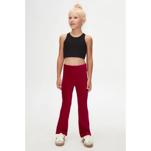 Bordo Fitilli Kadife Ispanyol Paça Pantolon