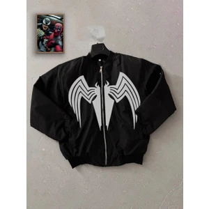 Velmora Fashion Venom Örümcek Desenli Erkek Mont - Siyah